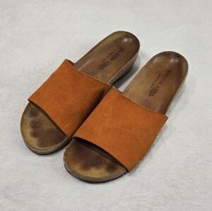 Marina Luna Women's Comfort  Suede Slides Cork Heel Sandals Burnt Orange Size 10